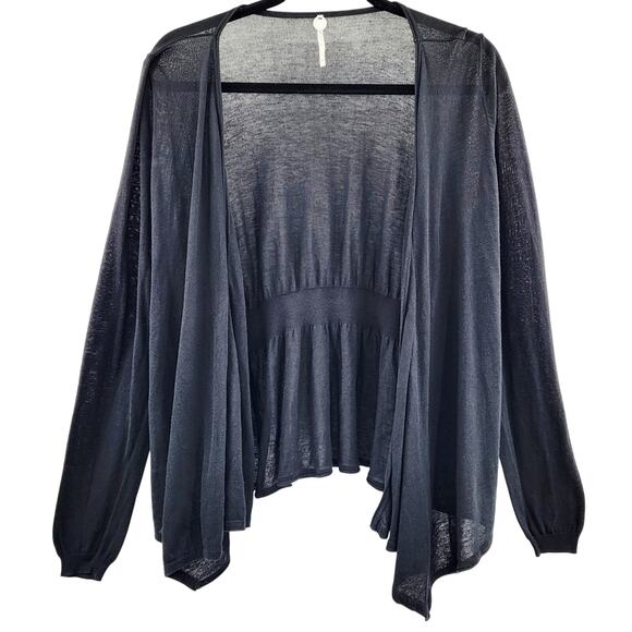 Margaret O'leary Black Knit Open Front Long-sleeved Cardigan Sweater Women's M - Picture 1 of 6